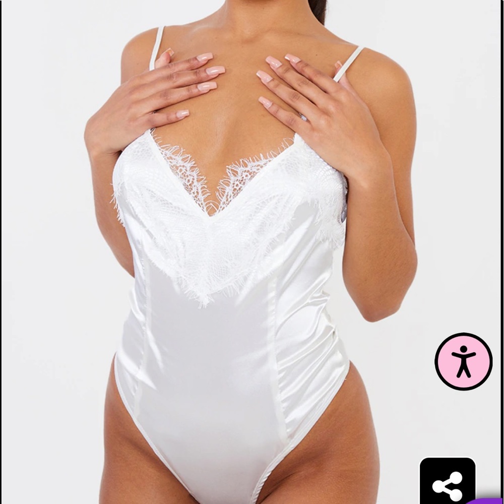 PrettyLittleThing Silk bodysuit, XS, LACE detailed. NWT